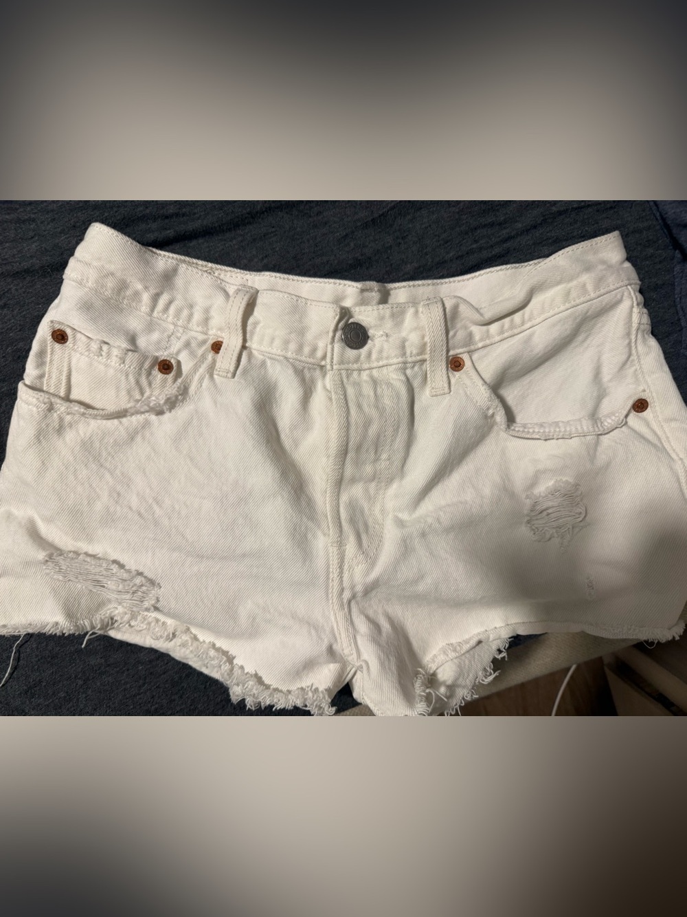 Levi's White Distressed High-Rise Denim Shorts
